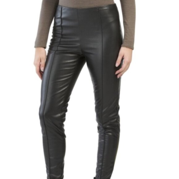 Zac & Rachel NEW Vegan Leather Black Leggings have Permanent Crease Down Front - Picture 1 of 10